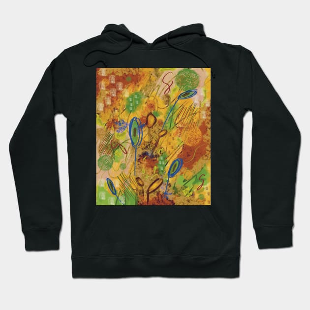 Colorful abstract spring flower explosion in yellow, blue, purple, green, magenta Hoodie by gldomenech